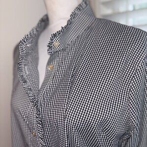 Peter Millar Womens Blouse Shirt XL Black White Check Ruffles